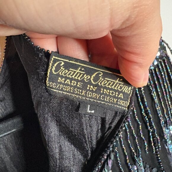 Vintage silk beaded fringe blouse - Picture 3 of 4